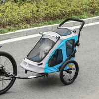 Aosom Dog Bike Trailer 2-In-1 Pet Stroller Cart Bicycle Wagon Cargo Carrier Attachment for Travel with 360 Swivel Wheel Reflectors Parking Brake Straps Cup Holder Blue(m-8)