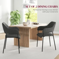 HOMCOM Dining Room Chairs Set of 2, Fabric Kitchen Chairs with Armrests and Steel Legs for Living Room, Black(m-4)