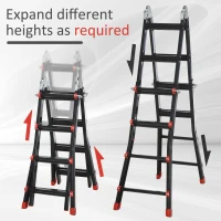 HOMCOM 13FT Aluminum Telescoping Ladder Folding Telescopic Ladder with Adjustable Height Non-Slip Feet 330lb Capacity Black(m-6)