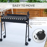 Outsunny Outdoor Cooking Grill Multifunctional Portable Charcoal Grill Barbecue Trolley, Black(m-6)