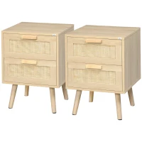 HOMCOM Boho Design Nightstand Set of 2, Side End Table with 2 Drawers for Living Room, Bedroom(m-2)