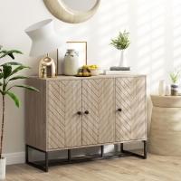 HOMCOM Modern Sideboard, Buffet Cabinet with Adjustable Shelves, 3 Chevron Doors for Living Room, Hallway, Oak Wood Grain