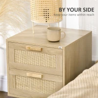 HOMCOM Boho Design Nightstand Set of 2, Side End Table with 2 Drawers for Living Room, Bedroom(m-7)