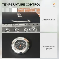 Outsunny 40,000 BTU Propane Gas Grill BBQ Cart with 4 Main Burners, 1 Side Burner, with Warming Rack, Side Prep Tables, Black(m-5)