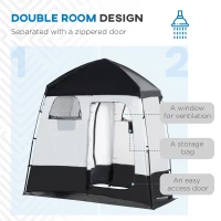 Outsunny Pop Up Shower Tent, Portable Privacy Shelter for 2 Persons, Changing Room with 2 Windows, 3 Doors, Carrying Bag, Grey and Black(m-4)
