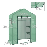 Outsunny Walk-in Mini Greenhouse with Mesh Door & Windows, Portable Garden Green House with 3 Tier Shelves, Water & UV Resistant PE Cover, Green(m-3)