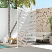 Outsunny 6.5FT Decorative Outdoor Divider, Metal Privacy Screen with Stand, Triangle Style, White(m-7)