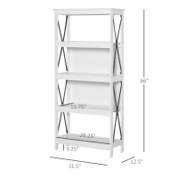 HOMCOM 4-Tier Bookcase, Display Shelf, Unit Storage Rack Organizer for Living Room, Office - White(m-3)