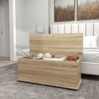 HOMCOM 39.5" Storage Chest with 2 Safety Hinges, Storage Box Organizer with Flip-Top Lid, Entryway Storage Bench, Oak(m-9)