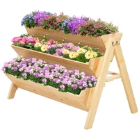 Outsunny 47'' 3-Tiers Raised Garden Bed Raised Planter Boxes Wooden Plant Stand with Side Hooks & Storage Clapboard, Great for Flowers Herbs Vegetables(m-11)