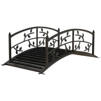 Outsunny 4' Metal Arch Garden Bridge Arc Footbridge with Guardrails and Decorative Vine Pattern, Black(m-2)