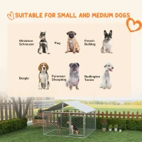 PawHut 6.6' x 6.6' x 4.9' Outdoor Dog Kennel Heavy Duty Galvanized Steel Chain Link with UV-resistant Roof, Silver(m-4)
