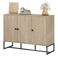 HOMCOM Modern Sideboard, Buffet Cabinet with Adjustable Shelves, 3 Chevron Doors for Living Room, Hallway, Oak Wood Grain(m-2)