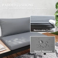 Outsunny 2 Seater Patio Sofa, Outdoor Sofa Couch with Wood Grain Side Tray and Cushions for Balcony, Backyard, Grey(m-6)