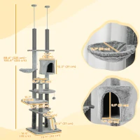 PawHut 89" -100" Adjustable Height Floor to Ceiling Cat Tree, Multi Levels Cat Climbing Tower with Scratching Posts(m-3)