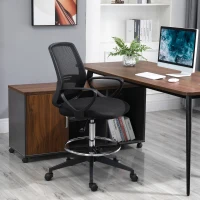 Vinsetto Ergonomic Drafting Chair, Mesh Tall Office Chair for Standing Desk with Fixed Armrests, Lumbar Support, Adjustable Footrest Ring and Seat Height, Black B(m-8)
