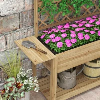 Outsunny Wood Planter with Trellis for Climbing Plants, Raised Garden Bed with Foldable Shelves, 55.1" x 17.7" x 59.4", Natural(m-9)