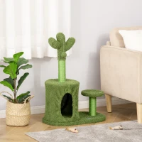 PawHut 13.75" Cat Tree Tower Cactus Shape with Scratching Post Condo Perch Dangling Ball Kitten Toy Play House Activity Center(m-8)