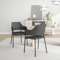 HOMCOM Dining Room Chairs Set of 2, Fabric Kitchen Chairs with Armrests and Steel Legs for Living Room, Black(m-8)