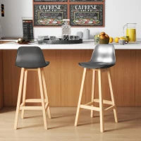 HOMCOM Bar Height Stools Set of 2, PU Leather Upholstered Stools for Kitchen Island, Modern Bar Chairs with Backs, Black(m-7)