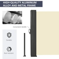 Outsunny 236" x 71" Outdoor Privacy Wall, Double Retractable Side Awning, Patio Screen for Garden, Balcony, Cream White(m-5)