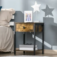 HOMCOM Industrial Side Table with Storage Shelf & Drawer, Accent Table, Versatile Night Stand, for Living Room, Bedroom, Rustic Brown(m-8)