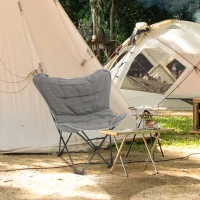 Outsunny Folding Camping Chair, Oversized Padded Lawn Chair w/ Steel Frame for Outdoor, Beach, Picnic, Hiking, Travel, Light Grey(m-1)