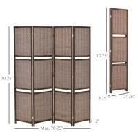 HOMCOM 4 Panel Room Divider, 6ft Tall Bamboo Folding Screen with 2 Storage Shelves for Bedroom, Office, Brown(m-3)