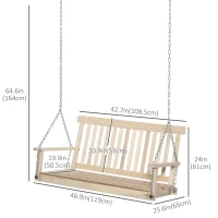 Outsunny 2 Person Wooden Porch Swing, Patio Swing Chair with Hanging Chains, Slatted Back & Seat, Outdoor Swing Bench for Garden, Backyard, Deck, Natural(m-3)