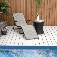 Outsunny Outdoor Lounge Chair with Armrest, Folding Tanning Chair for Beach, Poolside and Patio, Grey(m-1)