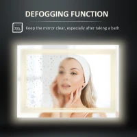 kleankin 24" x 32" LED Bathroom Mirror, Dimmable Lighted Anti Fog Wall-Mounted Mirror, with 3 Colour, Smart Touch, Plug-in, Vertical or Horizontal Hanging(m-6)