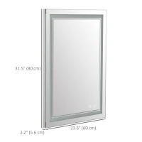 kleankin 24" x 32" LED Bathroom Mirror, Dimmable Lighted Anti Fog Wall-Mounted Mirror, with 3 Colour, Smart Touch, Plug-in, Vertical or Horizontal Hanging(m-3)