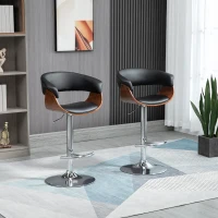 HOMCOM Counter Height Bar Stools Set of 2, Height Adjustable Swivel Barstools, PU Leather Bar Chairs with Arms and Footrest, Black(m-8)