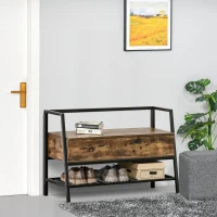 HOMCOM Industrial Shoe Storage Bench, Shoe Storage with Seat, Entrance Bench with 2 Hidden Compartments and Shelf for Hallway(m-8)