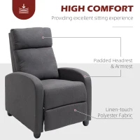 HOMCOM Fabric Recliner Armchair Manual Home Theater Seating Single Reclining Sofa Chair with Padded Seat for Living Room, Dark Grey(m-4)