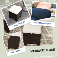 Outsunny 2 Piece Wicker Outdoor Ottomans with Cushions, Rattan Ottoman Footrest and Side Table for Patio, Yard, Poolside, Beige(m-7)