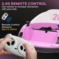 Qaba 12V Bumper Car for Toddlers, Ride On Car with 360 Degree Remote Control, Lights Music Horn, for 1.5-5 Years, Pink(m-6)