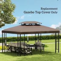 Outsunny 13' x 10' Gazebo Replacement Canopy, 2 Tier Top Roof Garden Pavilion UV Cover, Brown (TOP ONLY)(m-7)