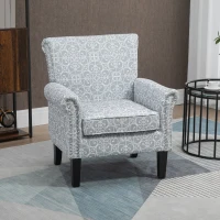 HOMCOM Upholstered Accent Chair, Single Armchair with Soft Linen Touch Fabric, Rolled Armrest with Nailhead Trim, Grey(m-1)
