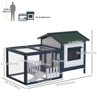 PawHut 59" x 31" x 33" Wooden Rabbit Hutch Bunny Cage Pet House Chicken Coop Poultry w/ Fence Run(m-3)