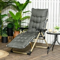 Outsunny Outdoor Folding Reclining Lounge Chair w/ Cushion, Adjustable Backrest and Footrest for Patio, Poolside, Beach, Grey(m-1)