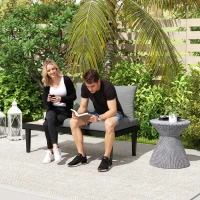 Outsunny 2 Seater Patio Sofa, Outdoor Sofa Couch with Wood Grain Side Tray and Cushions for Balcony, Backyard, Grey(m-10)