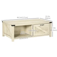 HOMCOM Industrial Coffee Table Side End Table with Drawer, Open Storage Shelf, Modern Farmhouse Furniture, for Living Room, Dining Room, Office, White Oak(m-3)