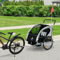 Aosom Child Bike Trailer Kid Bicycle Trailer with Adjustable Handlebar 2-Seater Grey and Black(m-8)