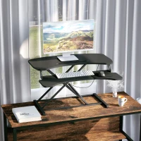 Vinsetto Standing Desk Converter 33 Inches Stand up Desk Riser, Height Adjustable Home Office Table with Keyboard Tray for PC Computer Laptop Black(m-8)