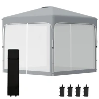 Outsunny 10' x 10' Pop Up Gazebo, Foldable Canopy Tent with Carrying Bag with Wheels, 4 Leg Weight Bags, Mesh Sidewalls and 3-Level Adjustable Height for Garden Patio Party, Grey(m-11)