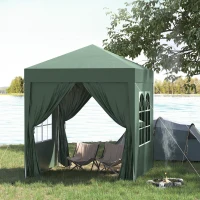 Outsunny 6.6'x6.6' Pop Up Canopy Tent with Sidewalls, Instant Sun Shelter Camping Gazebo with Carry Bag, for Outdoor, Garden, Patio, Green(m-8)