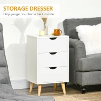 HOMCOM Bedside Table, Modern Nightstand with 3 Drawers, Side End Table with Wood Legs for Living Room, Bedroom, White(m-4)