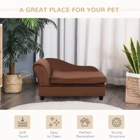 PawHut Pet Sofa Dog Couch Chaise Lounge Pet Bed with Storage Function Small Sized Dog Various Cat Sponge Cushioned Bed Lounge, Brown(m-9)
