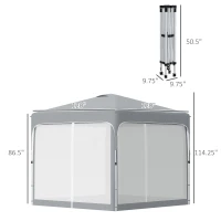 Outsunny 10' x 10' Pop Up Gazebo, Foldable Canopy Tent with Carrying Bag with Wheels, 4 Leg Weight Bags, Mesh Sidewalls and 3-Level Adjustable Height for Garden Patio Party, Grey(m-3)